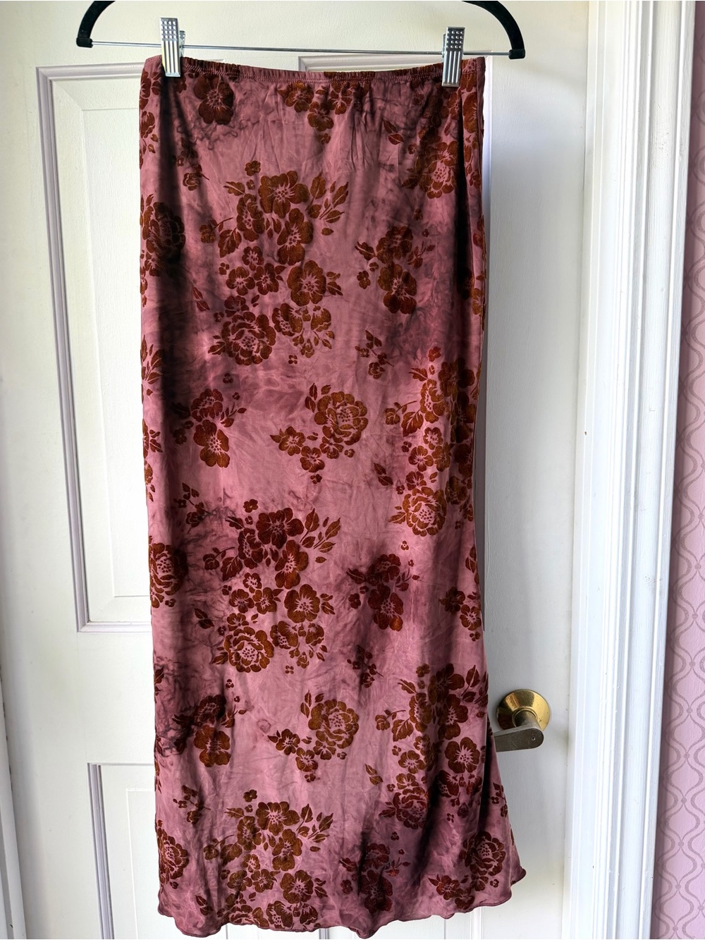 Cider Burgundy Floral Velvet Maxi Skirt Size Small